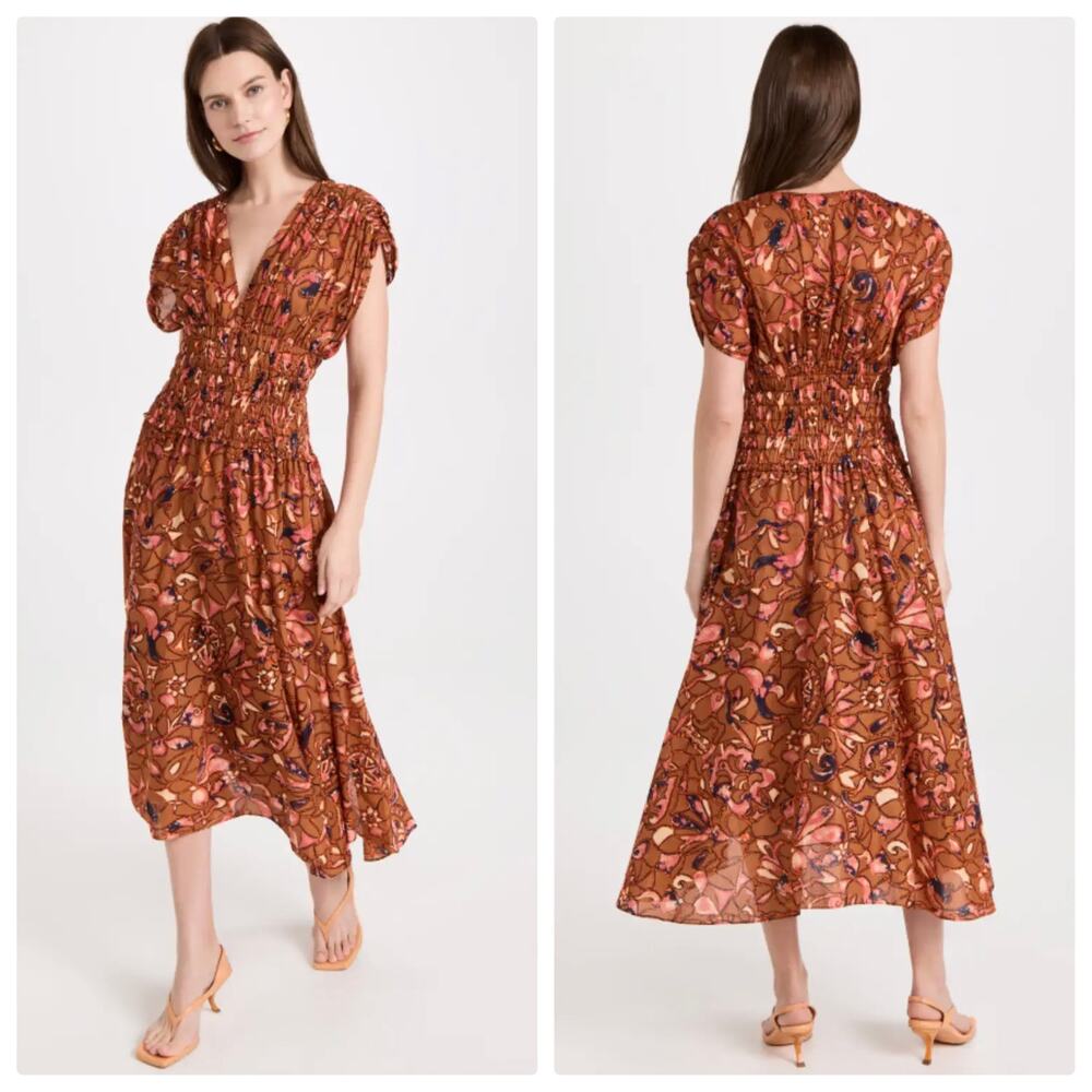 NEW ALC Brown Floral Midi Dress